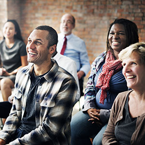 People training and laughing